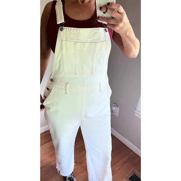 Abercrombie and Fitch Creamy White Wide Leg Denim Jean Overalls/Jumpsuit - Picture 5 of 17